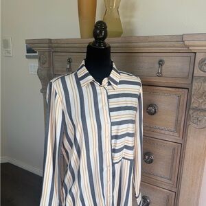 Striped Long Sleeve women hi/low Blouse